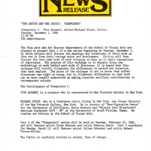 Press Releases depicts: typed press release for Viewpoints 1