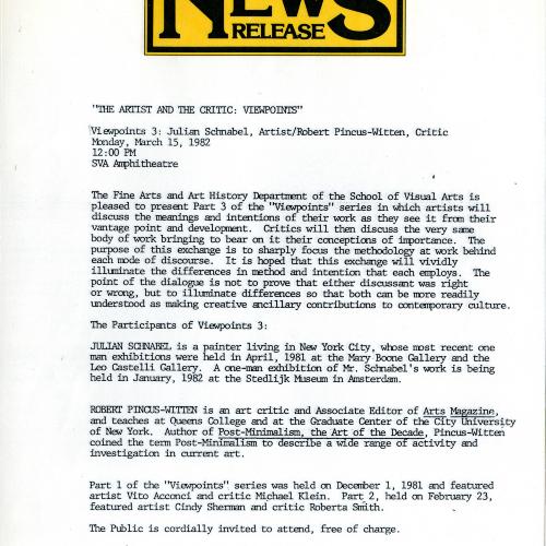 Press Releases depicts: typed press release for Viewpoints 3