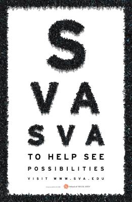 Posters depicts: Text, arranged like a vision test against a white background; letters are made of black screws.
