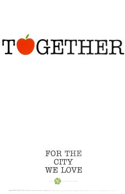 Posters depicts: Typewriter-style text against a white background; the letter 'O' in 'Together' is a graphic of an apple.