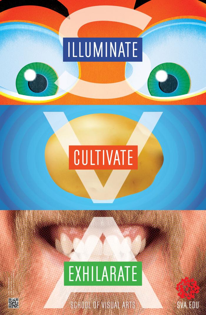 Posters depicts: Horizontally segmented depiction of a smiling face, with each segment in a different medium.