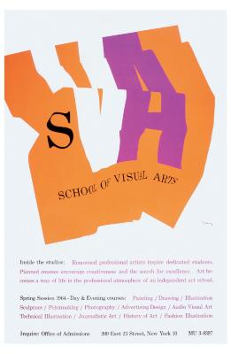 Posters depicts: White orange and purple box, crumpled to resembled a piece of paper, with the letters SVA on it against a white background.