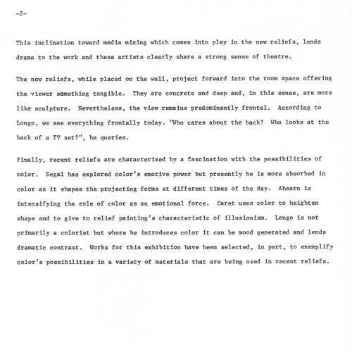 Press Releases depicts: Typewritten description of exhibition