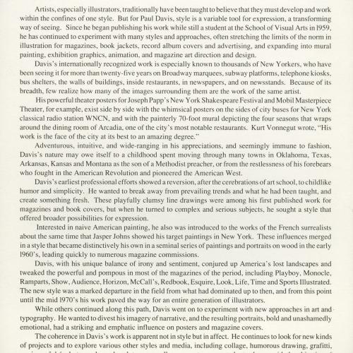 Exhibition Catalogues depicts: short essay about Paul Davis