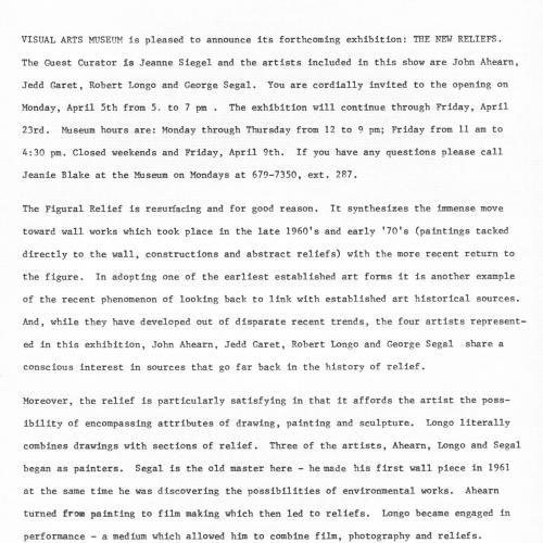Press Releases depicts: Typewritten description of exhibition