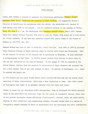 Press Releases depicts: Typewritten description of exhibition