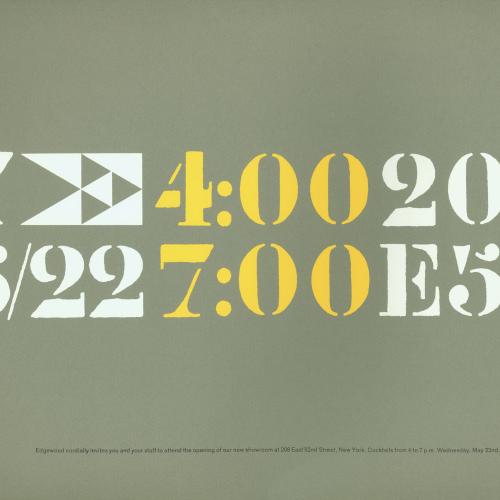 Posters, Logos and identities, Announcements and invitations depicts: Announcement for opening of new showroom at 208 East 52nd Street on May 22nd, from 4:00 to 7:00