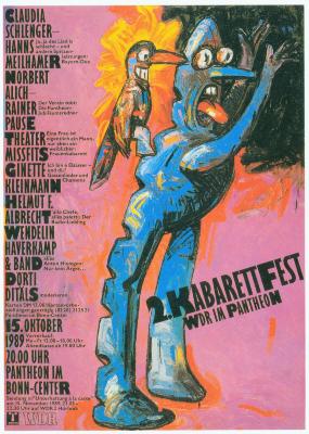 Posters depicts: Modern Picasso style illustration of a blue figure with a woodpecker pecking into the man's head