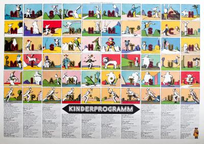 Posters depicts: Many colorful illustrations of cartoon animals and letters