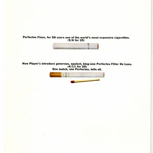 Advertisements depicts: One filterless cigarette, below a filtered cigarette and a match 