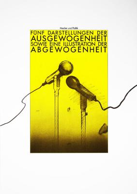 Posters depicts: Chalk drawing of two microphones facing each other on a yellow block of color on top of white paper