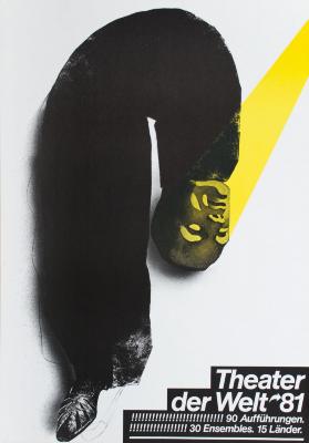 Posters depicts: Black pillow bended over with a mannequin head on one end and a shoe on the other, a yellow spotlight on the face