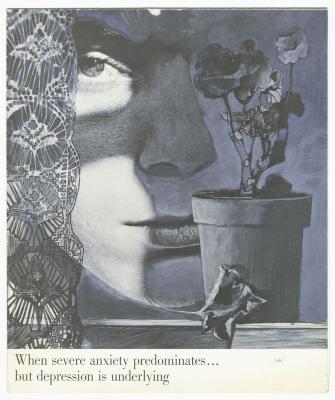 Clippings/Tearsheets depicts: Illustration of a woman's face looking through a window with a plant on the window sill to the right and a curtain to the left. The woman's left eye can be seen through the plant.