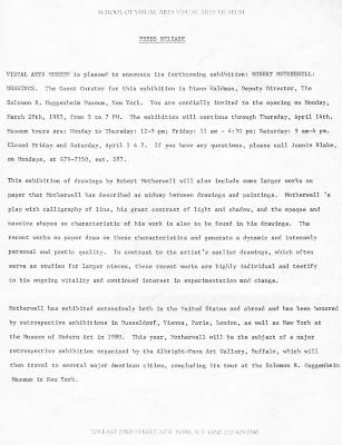 Press Releases depicts: Typewritten description of exhibition