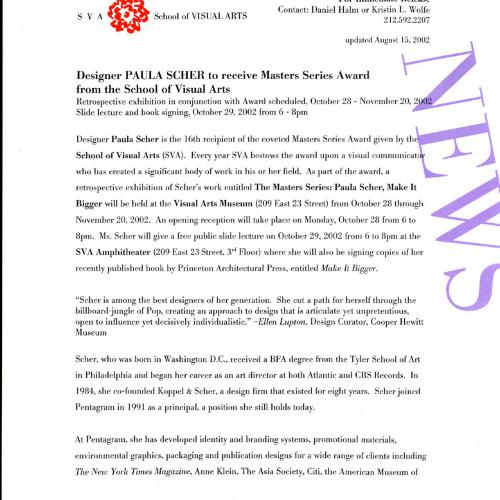 Press Releases depicts: Typed press release, page 1 of 2