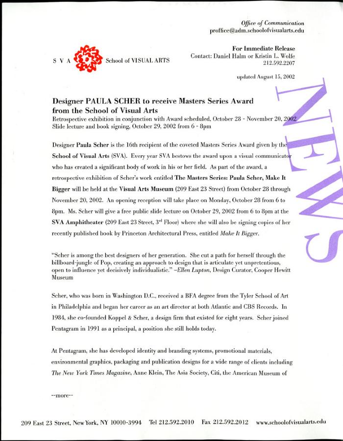 Press Releases depicts: Typed press release, page 1 of 2