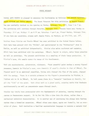 Press Releases depicts: Typewritten description of exhibition