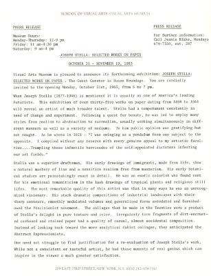 Press Releases depicts: Typewritten description of exhibition