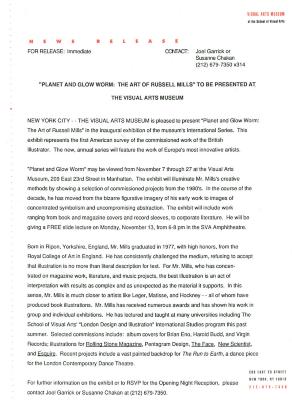Press Releases depicts: Typewritten document describing exhibition