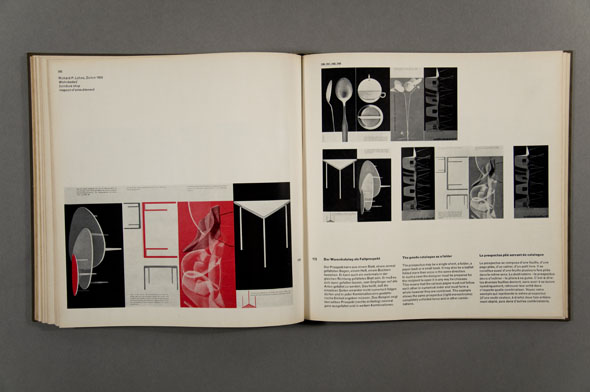 Book spread: Both sides contain red, white and black graphics of schematics and tables