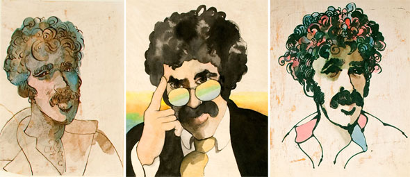 Stylized color portraits of a mustachioed curly-haired man's portrait