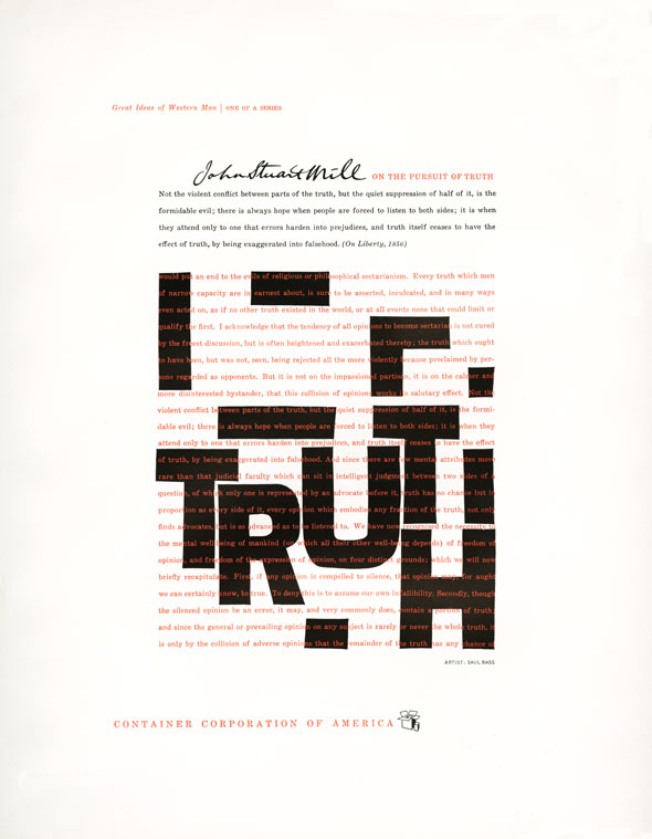 Underneath a wall of red text against a white background, the word TRUTH spelled out in black block letters along with other geometric shapes. 