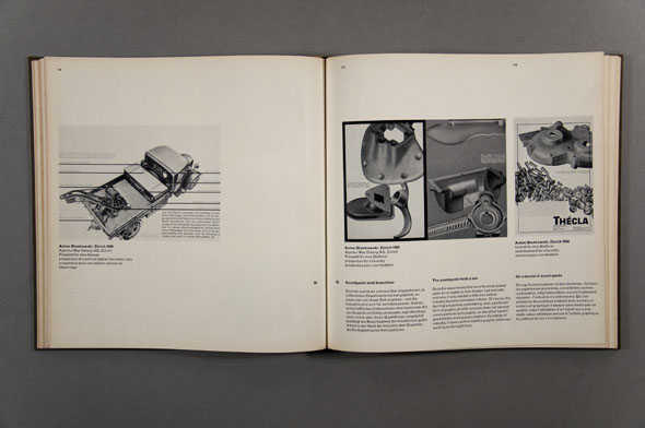 Book spread: both sides contain text and photos of car parts