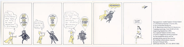 5 panel comic, black ink against a white background, of two superheroes; Squigglyman and Captain Cross-hatch. Their names reflect the style in which they are drawn.