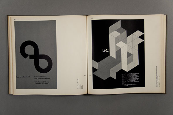 Book spread: left side contains a black and white infinity symbol, right side black and white geometric shapes