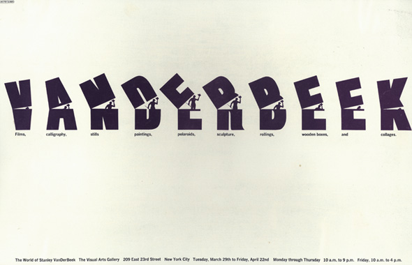 The text "Vanderbeek", the letters slowly open and close showing a tiny man in a hat.