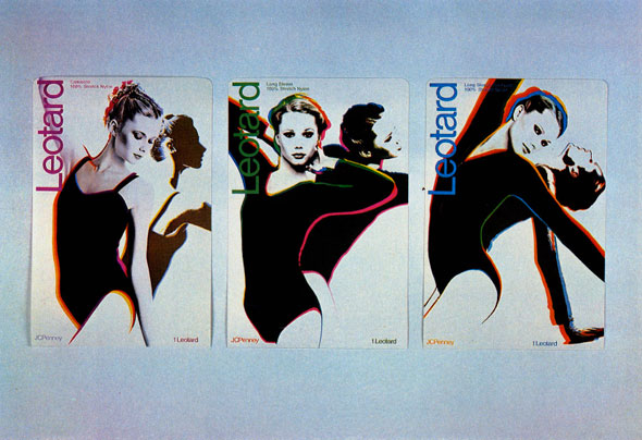 Three leotard advertisements side by side on a wall. All feature a close up of a black leotard clad woman in various poses.